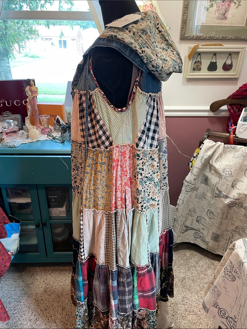Boho Patchwork Hooded Long Duster /Dress - Multicolor Young Threads - Picture 8 of 17